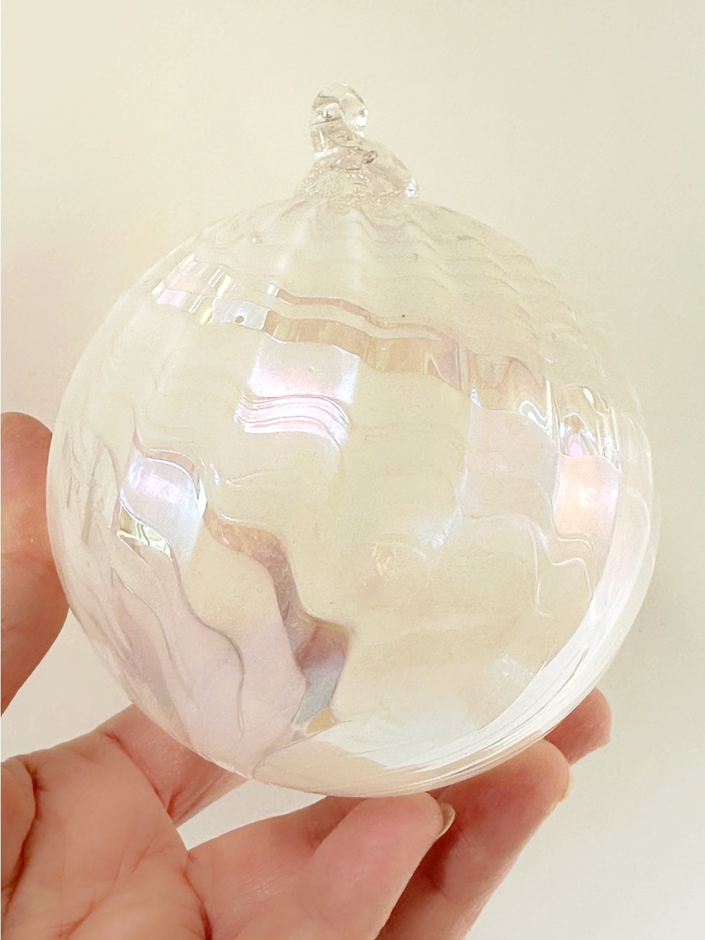Glass Iridescent White Holiday Ornament - Handblown Studio Art